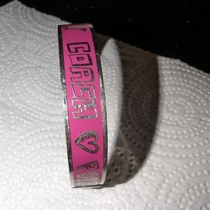 Coach Logo Pink Enamel Poppy Bangle Silver Tone Bracelet